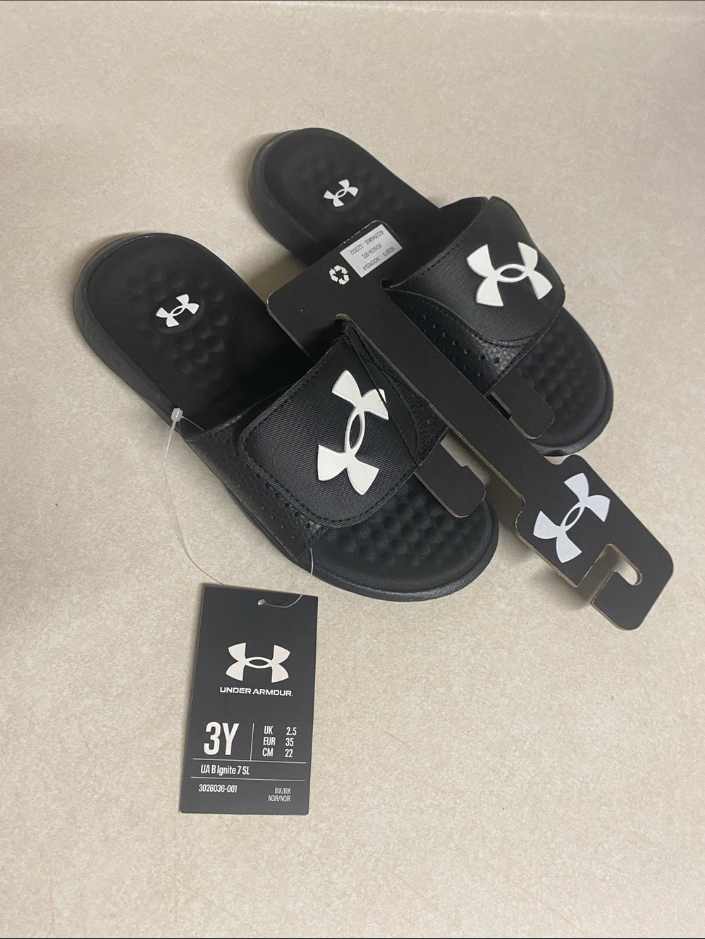 Under Armour Kids Black Slide Sandals with White Logo